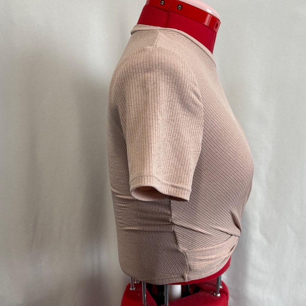 Divided Beige Ribbed Crop Top - Picture 2 of 6